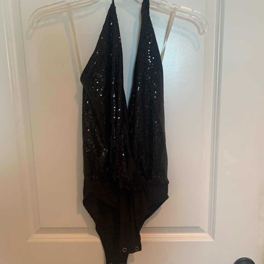 Tahari Sequin Black Body Suit